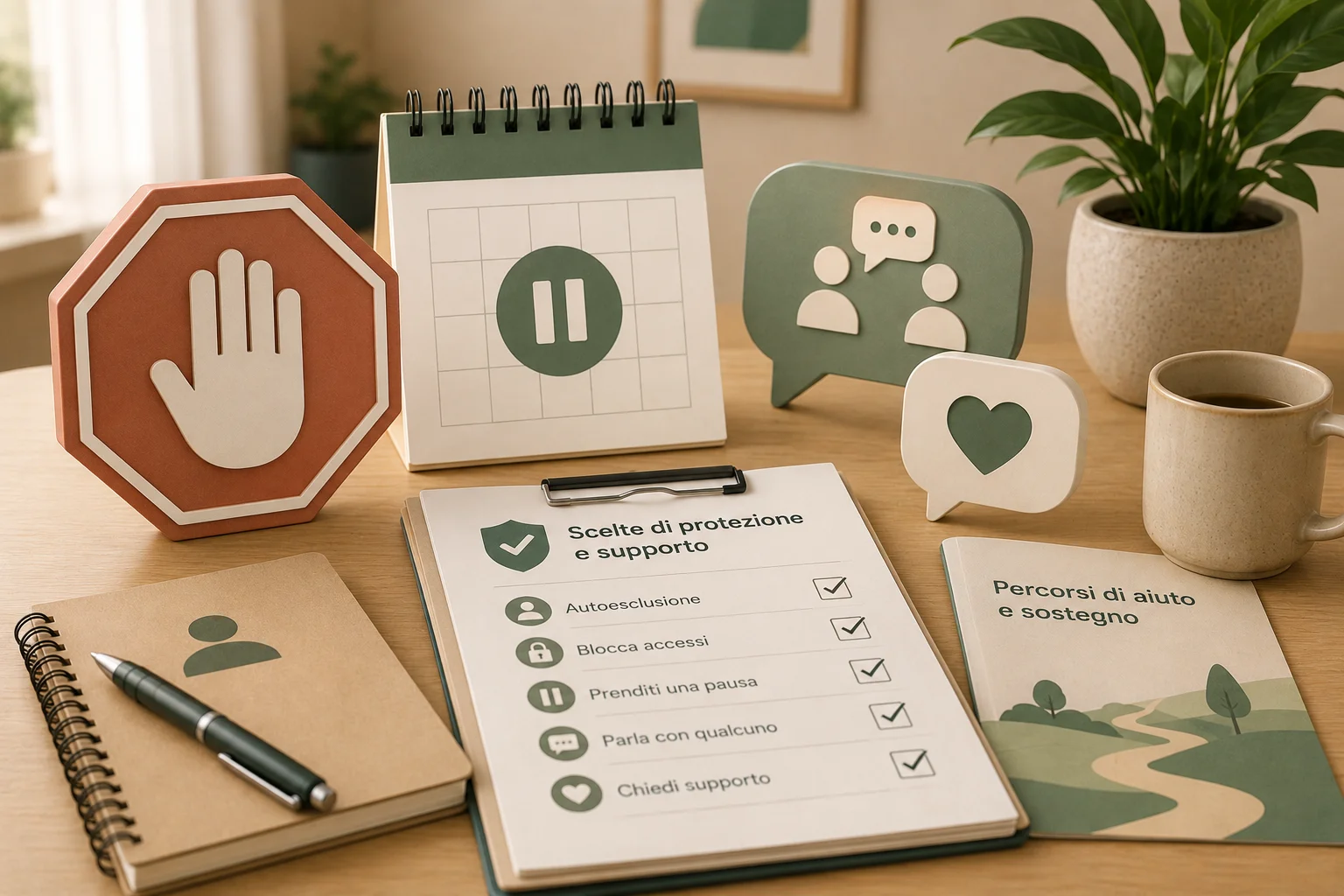 Segnale di stop accanto a strumenti di protezione per il gioco responsabile